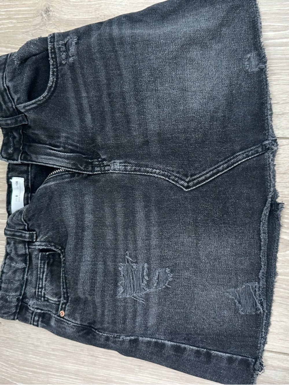 Zara Black Distressed Denim Skirt